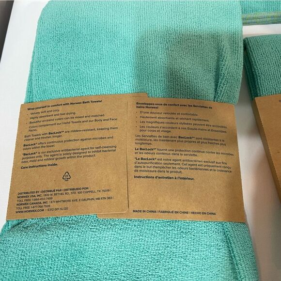Norwex Bath Towel, Hand Towel and Set of 3 Body and Face Cloths Caribbean NWOT - Picture 3 of 4